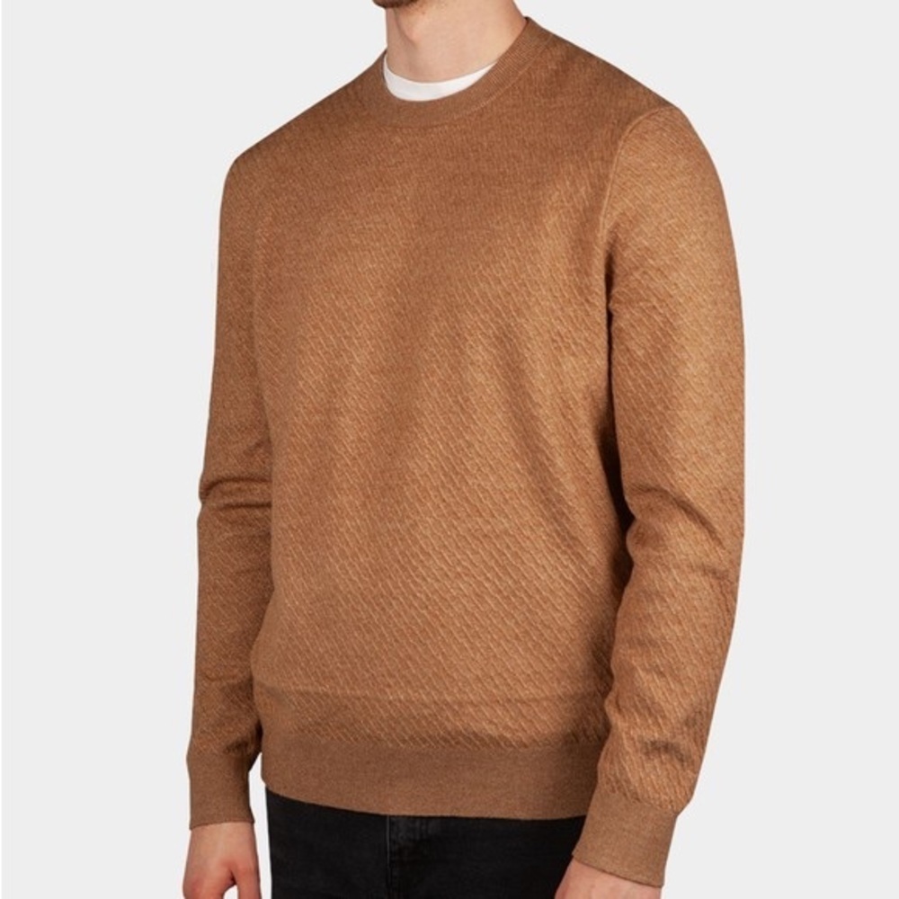 New Ted Baker Textured Crew Neck Sweater in Tan